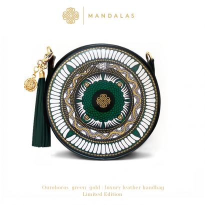 OUROBOROS_green_gold Mandala / leather handbag